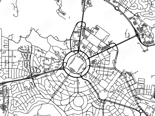 Vector road map of the city of  Canberra center in the Australia on a white background.