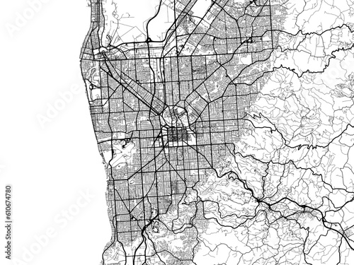 Vector road map of the city of  Adelaide in the Australia on a white background.