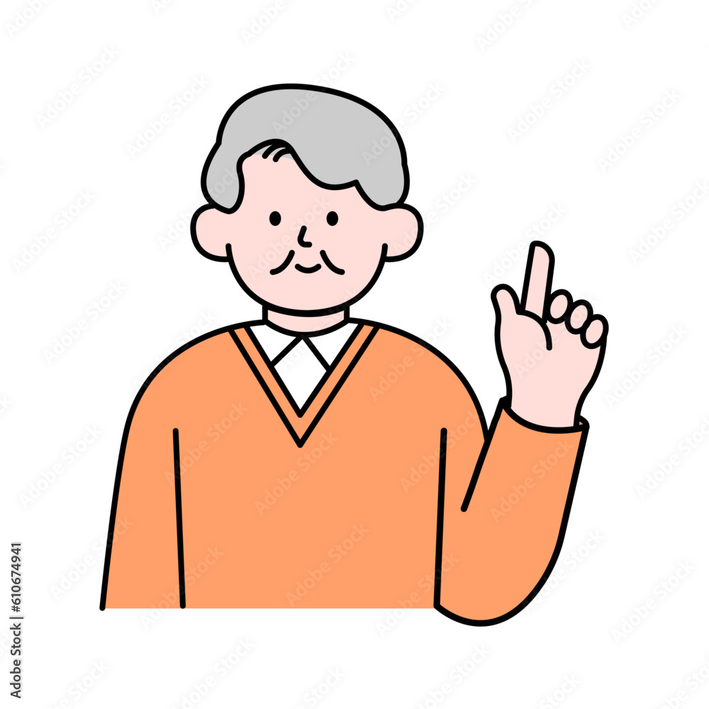 Elderly Man Pointing Finger, Simple Style Vector illustration.
