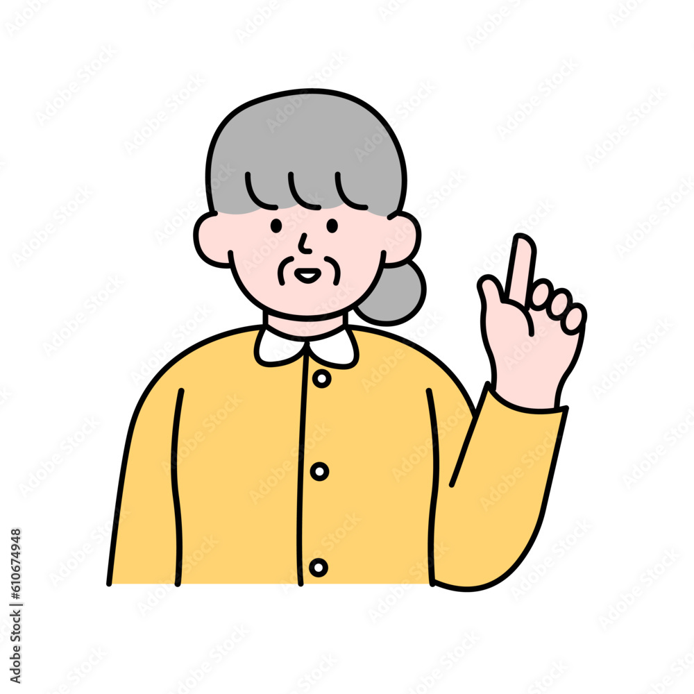 Elderly Woman Pointing Finger, Simple Style Vector illustration. Elderly Woman Pointing Finger, Simple Style Vector illustration.