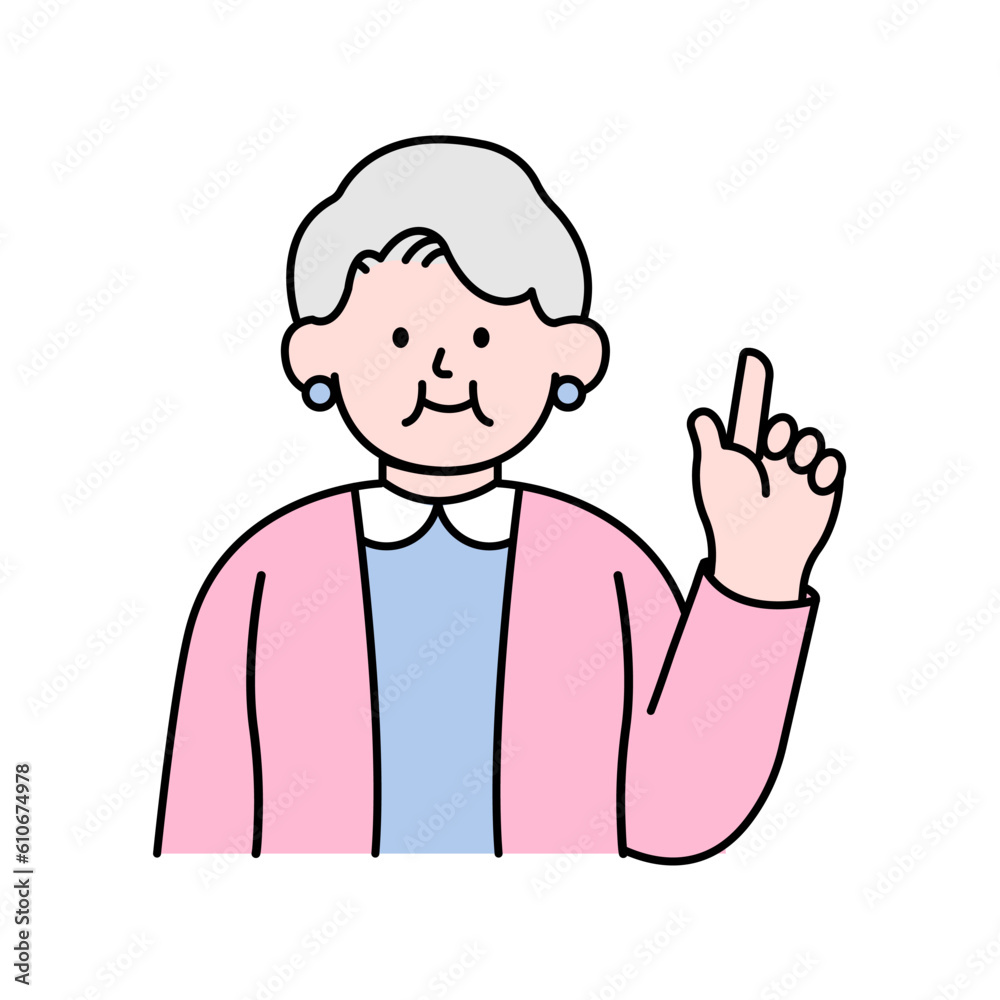 Elderly Woman Pointing Finger, Simple Style Vector illustration. Elderly Woman Pointing Finger, Simple Style Vector illustration.