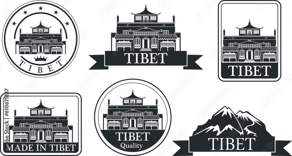 Tibet set. Isolated Tibet on white background