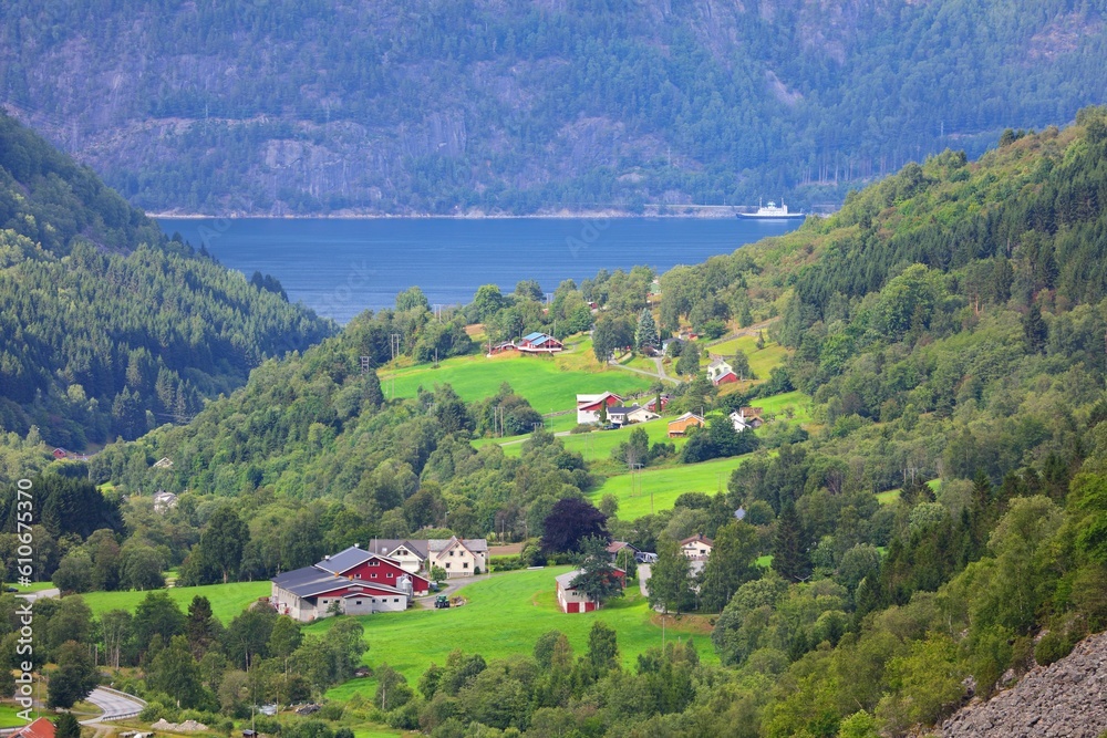 More og Romsdal region in Norway. Eidsdal valley landscape. Summer in Norway.