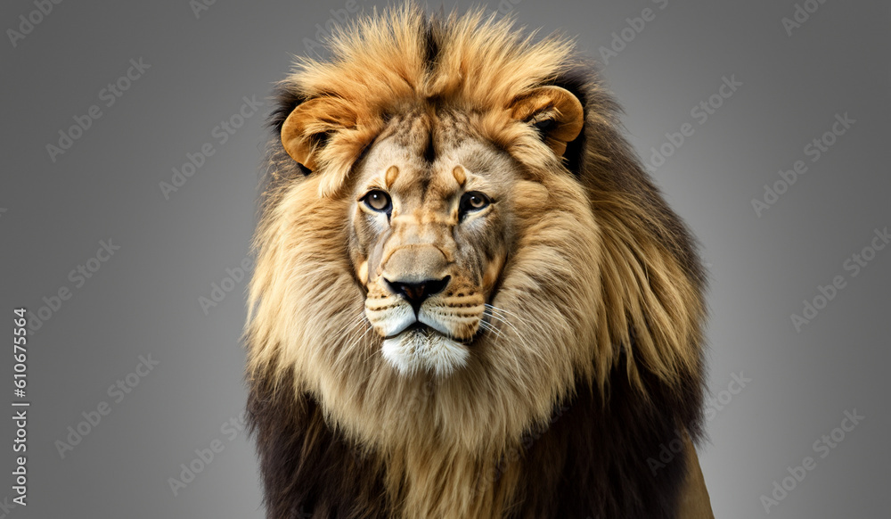 beautiful and majestic lion with all the details on a gray background beautiful and majestic lion with all the details on a gray background