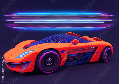 Orange futuristic car ai generative art