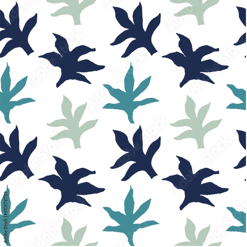 Floral seamless repeat pattern design. groovy hand drawn flowers print in blue white background