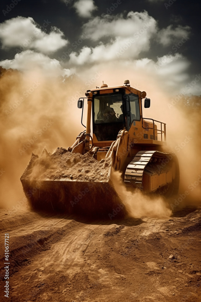 Bulldozer work on the construction. generative AI