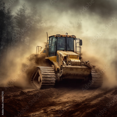 Bulldozer work on the construction. generative AI