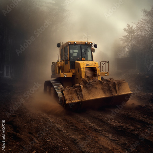 Bulldozer work on the construction. generative AI