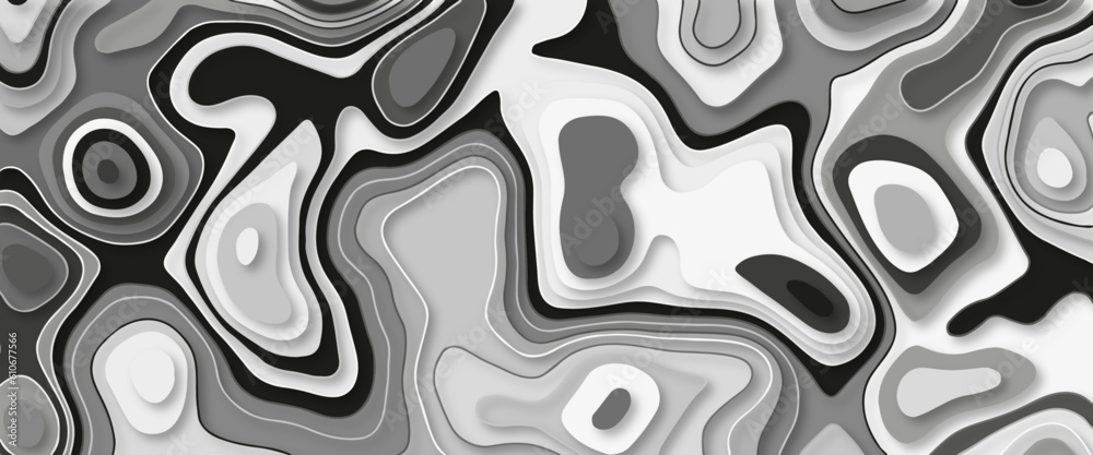 Obraz premium black and white abstract papercut background. Modern background with fluid and organic shapes.