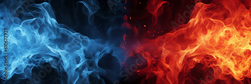 Red and blue fire background, banner, generative AI