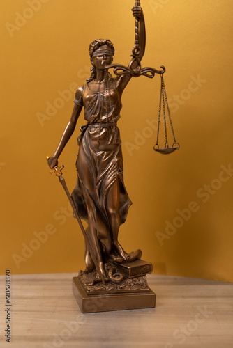 symbol of law with scales and sword in hands. legal company  university of law judicial structure.