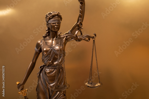 symbol of law with scales and sword in hands. legal company, university of law judicial structure.