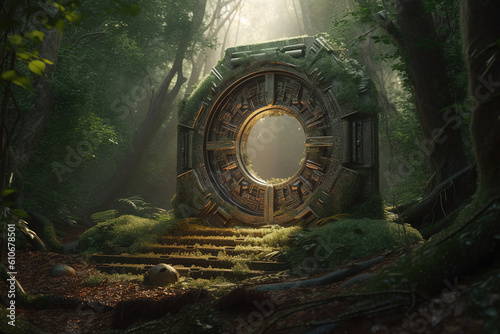 fantasy portal in the forest. Generative Ai