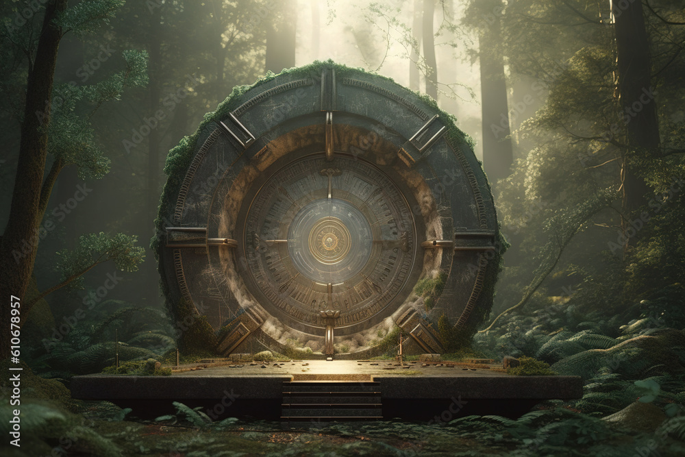fantasy portal in the forest. Generative Ai fantasy portal in the forest. Generative Ai