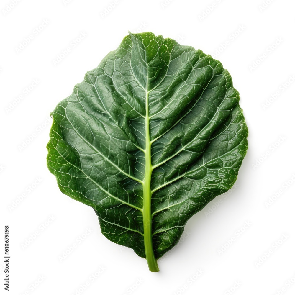 Fototapeta premium Collard leaf isolated on white background. Generative AI