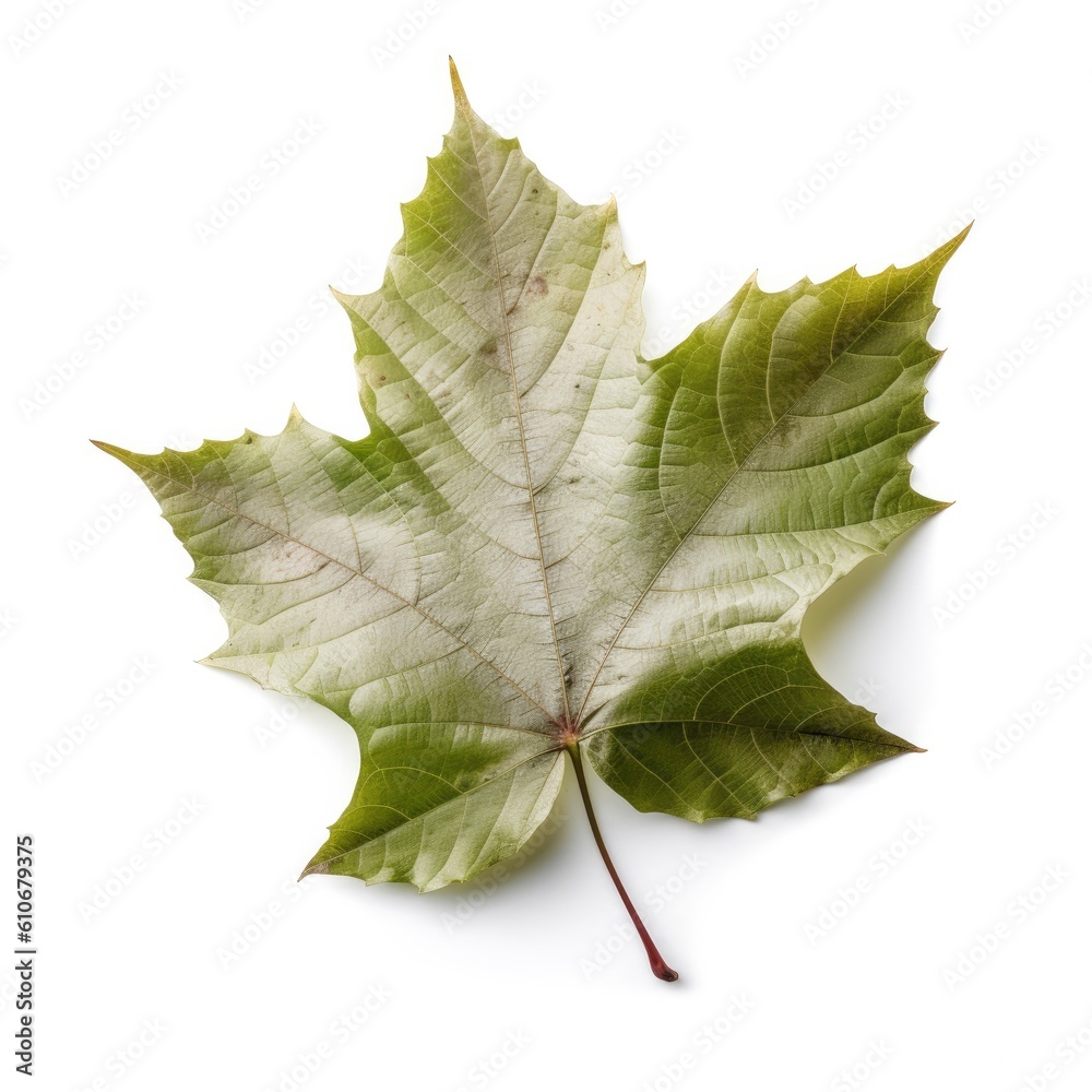 Fototapeta premium Sycamore leaf isolated on white background. Generative AI