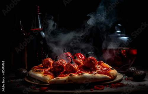 Hot pepperoni pizza out of the oven created with Generative AI technology