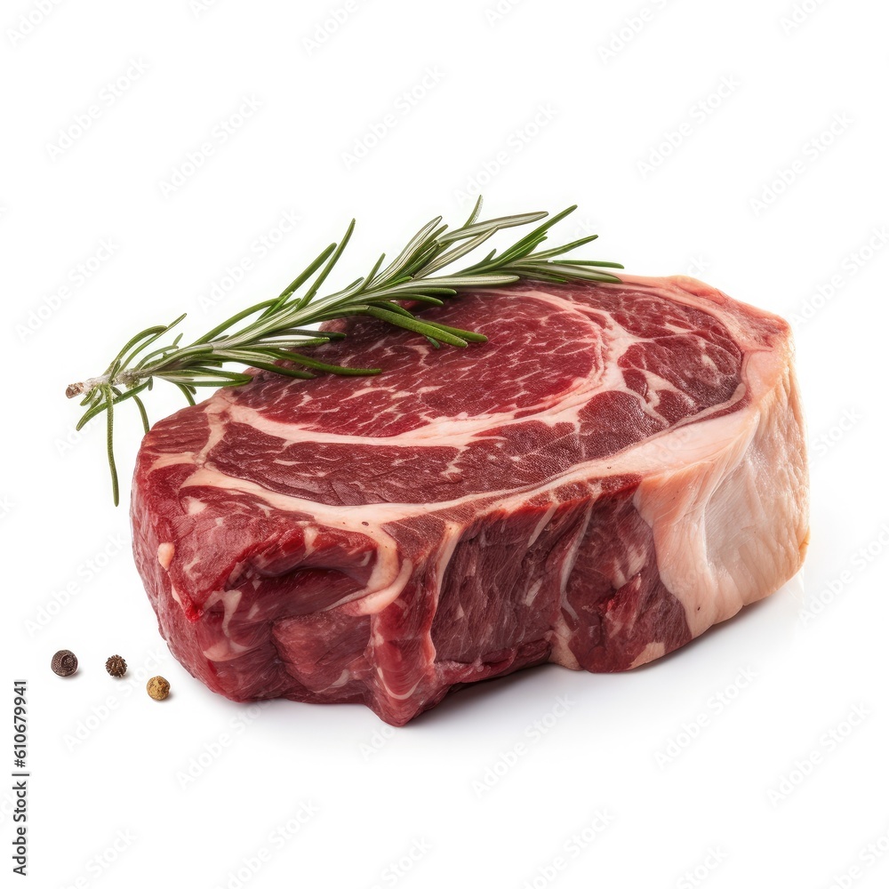Beef ribeye meat isolated on white background. Generative AI Beef ribeye meat isolated on white background. Generative AI