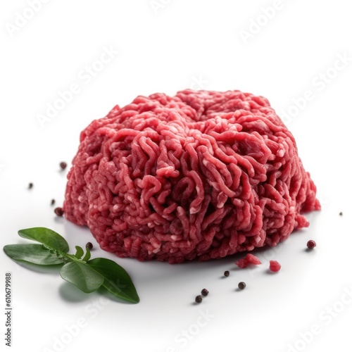 Ground beef meat isolated on white background. Generative AI