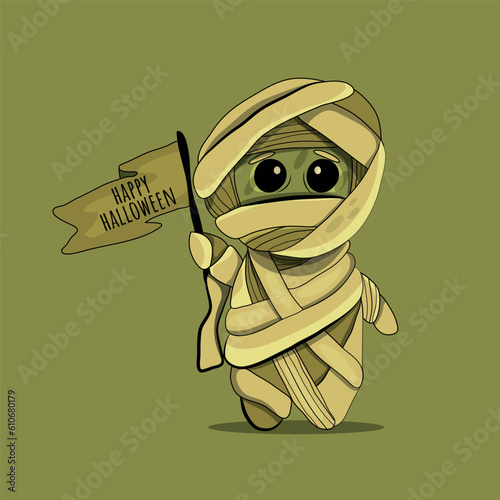 The mummy. Personality. A Halloween costume. Cartoon vector illustration of a mummy. Chapter. Bandages. Egypt. Mysticism and rituals. Munification. Portrait.