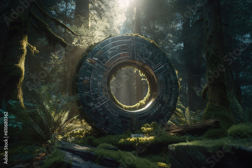 fantasy portal in the forest. Generative Ai