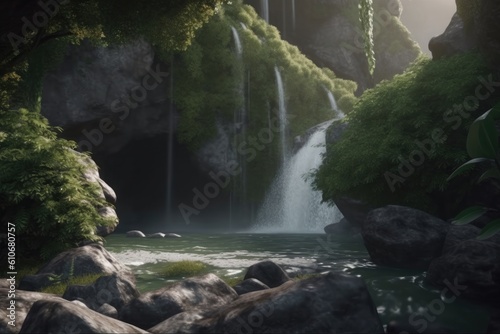 Beautiful Waterfall Landscape In The Jungle Travel Destinations Tourist Spot With Water Made With Generative AI