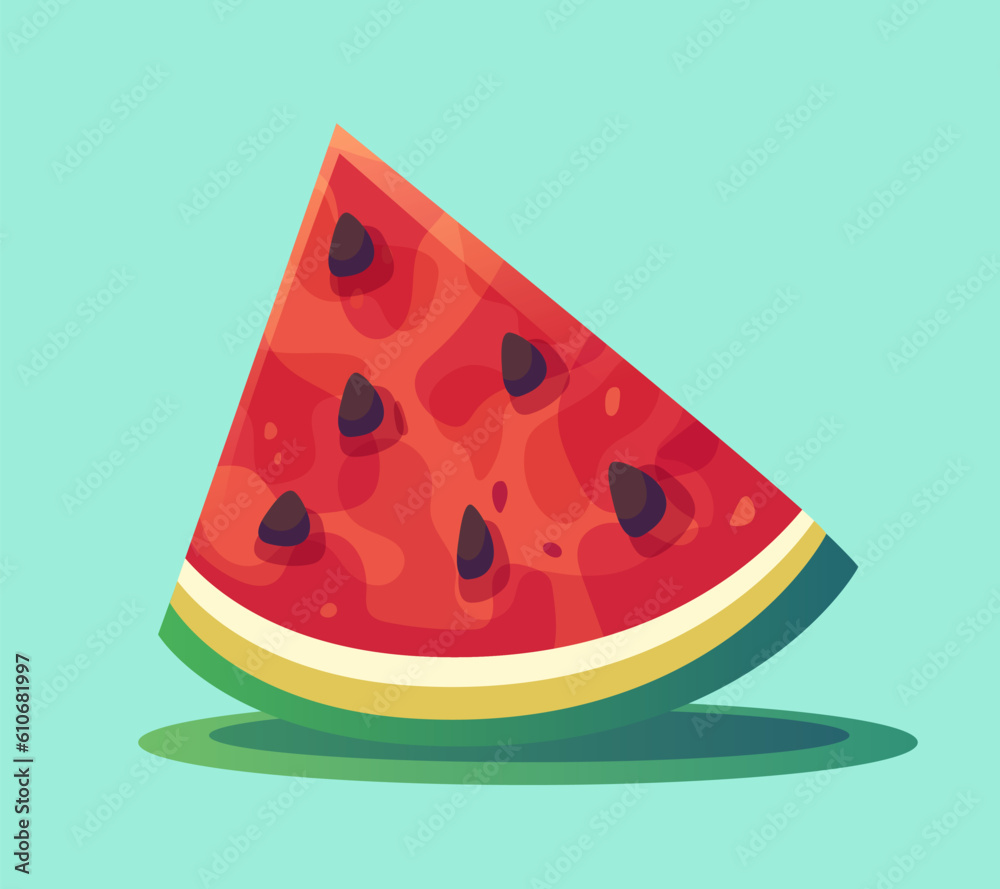 Watermelon. Cartoon watermelon. Slice of watermelon with seeds. Vector illustration on a green background. Watermelon. Cartoon watermelon. Slice of watermelon with seeds. Vector illustration on a green background.