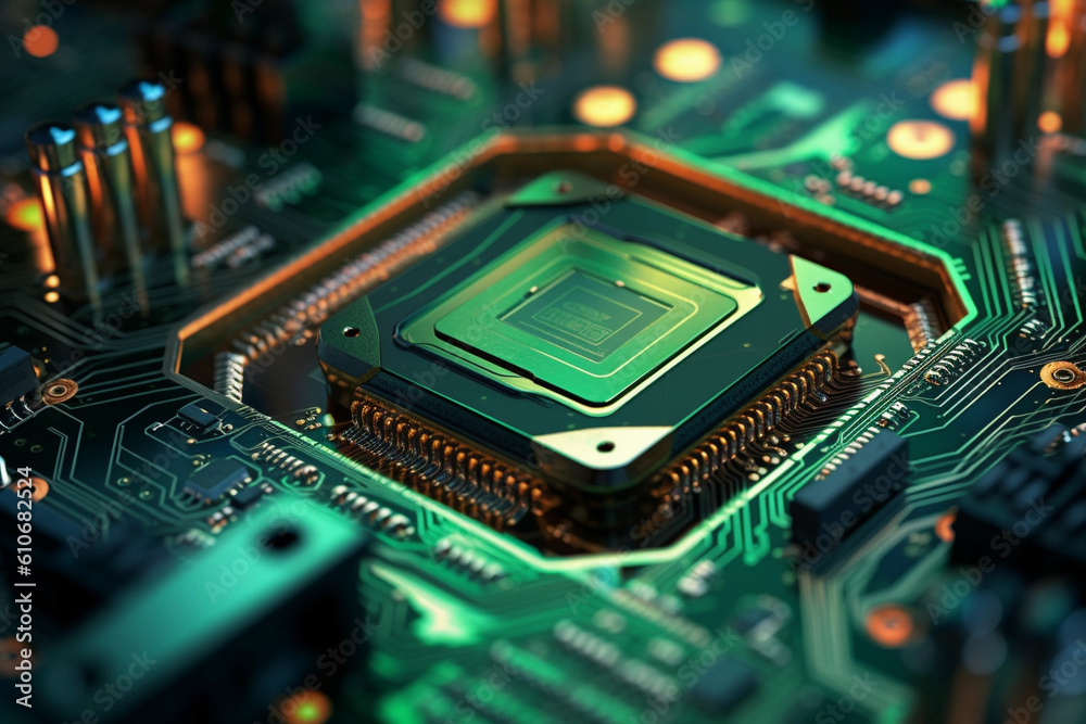 Closeup of CPU on circuit board Closeup of CPU on circuit board