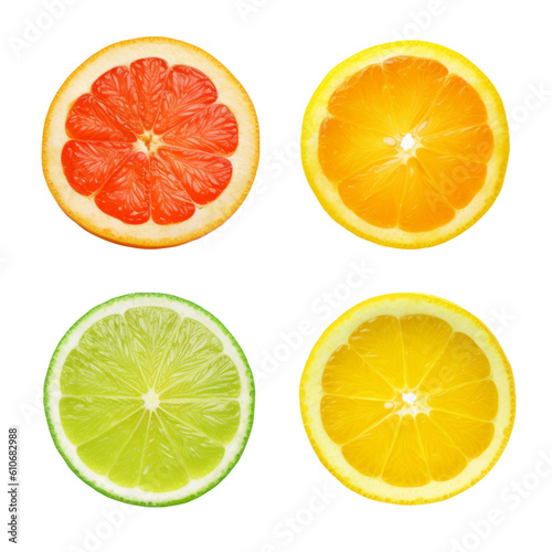 set of citrus fruits isolated on transparent background cutout