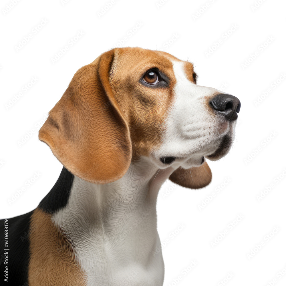 beagle dog portrait isolated on transparent background cutout