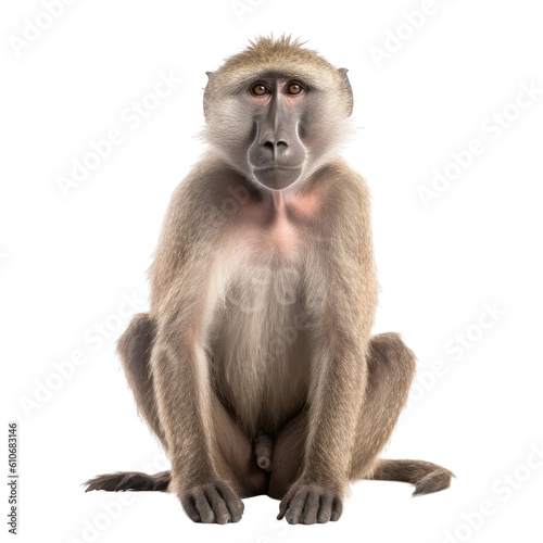 baboon sitting isolated on transparent background cutout