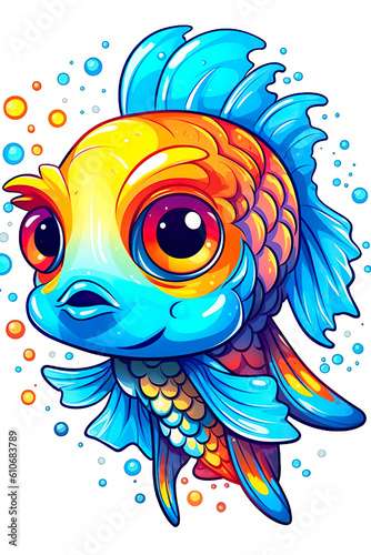 A colorful fish with big eyes. Generative AI.