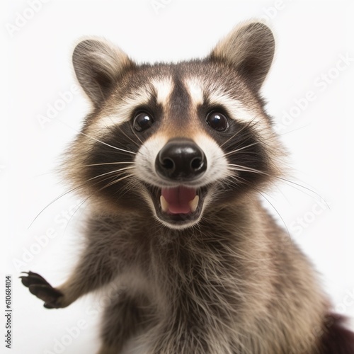 Portrait of a cute funny raccoon, closeup, isolated on a white background, AI generative © Valery Zayats