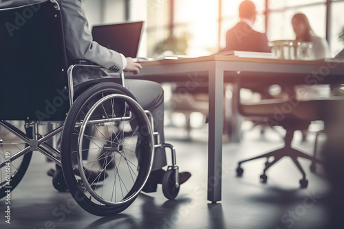 Worker on a wheelchair with blur office background