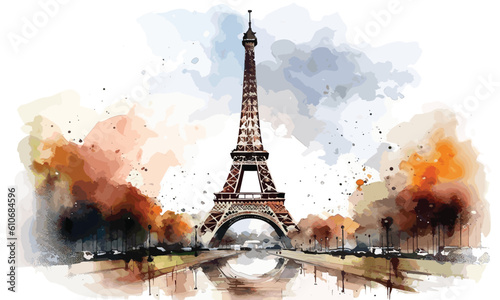 Colorful Eiffel Tower Paris France watercolor painting Abstract background.