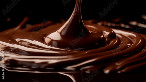 Smooth chocolate flow, Tempting sauce cascading in a mesmerizing front view. Generative AI