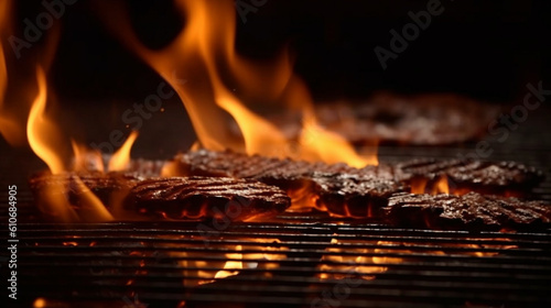 Sizzling flames, Fiery grill ready for some mouthwatering barbecue action. Generative AI