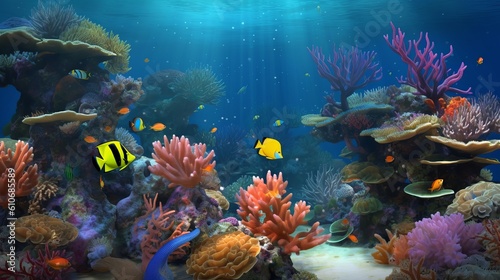 Immerse yourself in the mesmerizing beauty of coral reefs with ultra-realistic 4K backgrounds that showcase these underwater wonders  coral reef and fishes  Generative AI