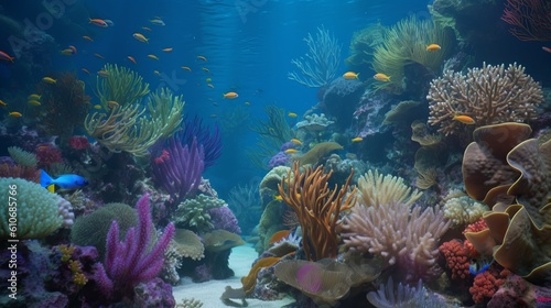 Immerse yourself in the mesmerizing beauty of coral reefs with ultra-realistic 4K backgrounds that showcase these underwater wonders, coral reef and fish, Generative AI