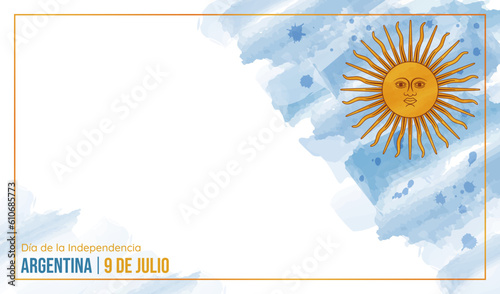 Happy Argentina Independence Day Horizontal Banner Vector Illustration. July 9 celebration. Grunge watercolor brush texture flag with copy space. Social media post, website header, promotion graphic