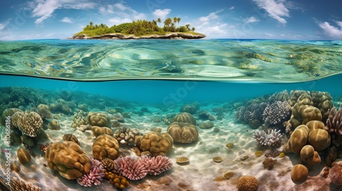Dive into a world of wonder with ultra-realistic 4K backgrounds that showcase the breathtaking beauty of coral reefs. The scene unveils an underwater paradise, tropical coral reef, Generative AI