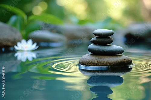 zen stones lotus flower reflections on water concept of mental well-being