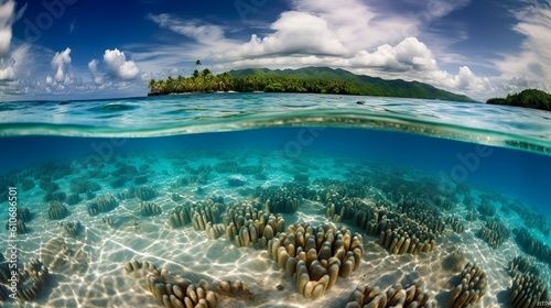 Immerse yourself in the mesmerizing beauty of coral reefs with ultra-realistic 4K backgrounds that showcase these underwater wonders, panorama of the sea, Generative AI