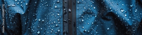 A close up of a jacket with water droplets on it. Generative AI image.