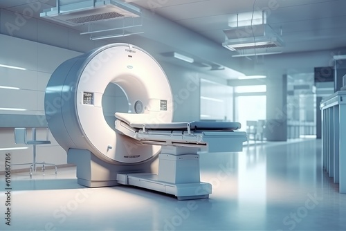 CT Scan. Magnetic Resonance Imaging Machine. Computerized Axial Tomography Scan. X-ray Computed CAT Medical and Science Equipment. Generative AI