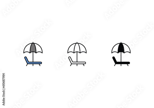 Sun Bed icons set vector stock illustration.