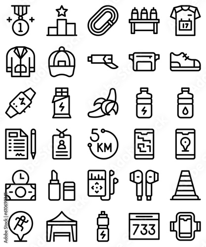 Marathon related line icon set 2, vector illustration