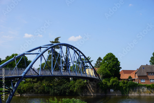 Blick auf die Brücke über dem Fluss Weser in Nienburg in Niedersachsen photo