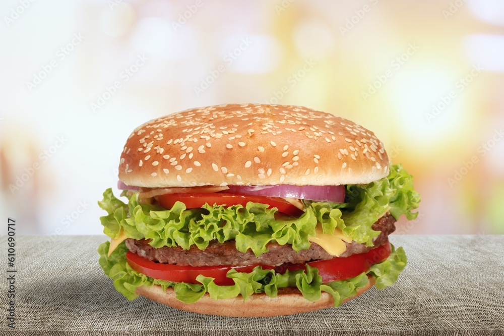 Tasty fresh Hamburger dish on desk Tasty fresh Hamburger dish on desk